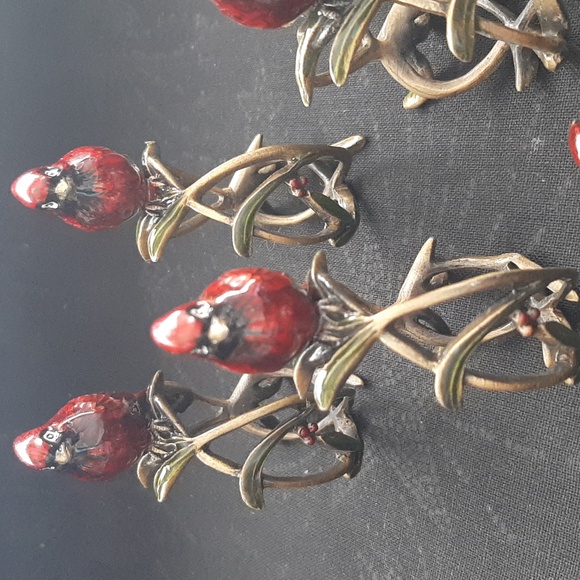12 cardinal napkin rings enamel and brass color holiday - Picture 4 of 4